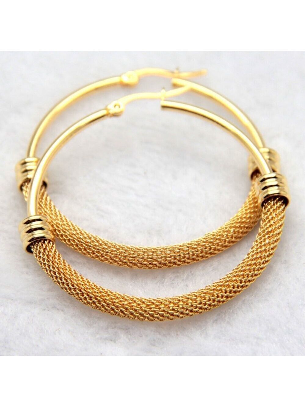 18K Gold Plated Mesh Hoop Earrings Waterproof, Tarnish-Resistant Stainless Steel